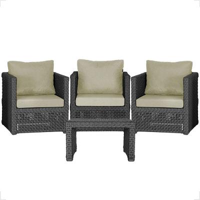 Mesa E 3 Poltronas Madri Corda Náutica Estofado 7 Trama Preto