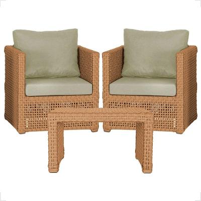 Mesa E 2 Poltronas Madri Corda Náutica Estofado 7 Trama Terra Cota