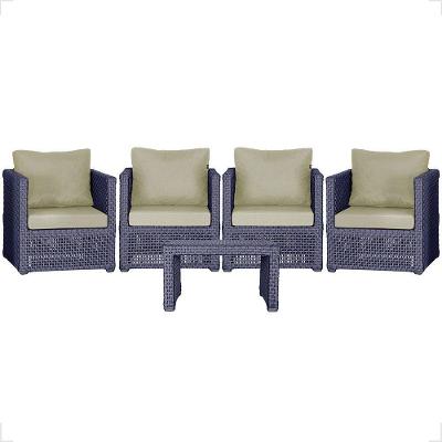 Mesa E 4 Poltronas Madri Corda Náutica Estofado 7 Trama Azul