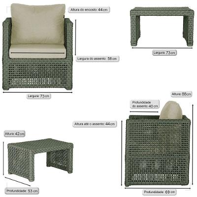 Mesa E 4 Poltronas Madri Corda Náutica Estofado 7 Trama Verde