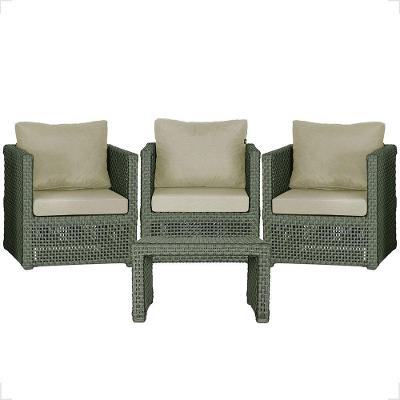 Mesa E 3 Poltronas Madri Corda Náutica Estofado 7 Trama Verde