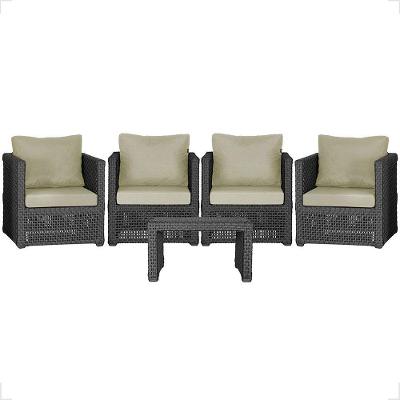 Mesa E 4 Poltronas Madri Corda Náutica Estofado 7 Trama Preto