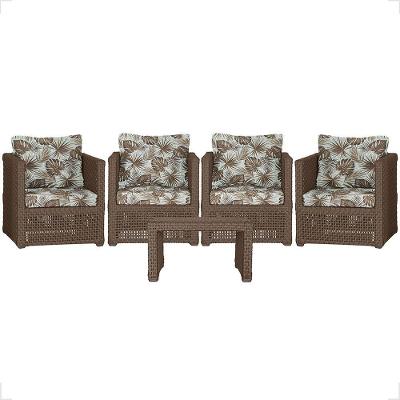 Mesa E 4 Poltronas Madri Corda Náutica Estofado 6 Trama Marrom