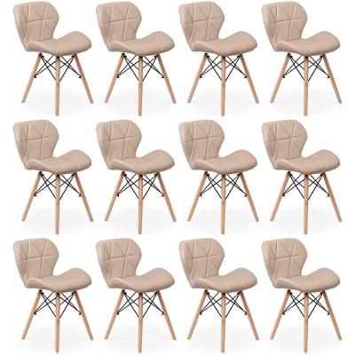 Kit 12 Cadeiras De Jantar Charles Eames Slim Wood Estofada - Nude