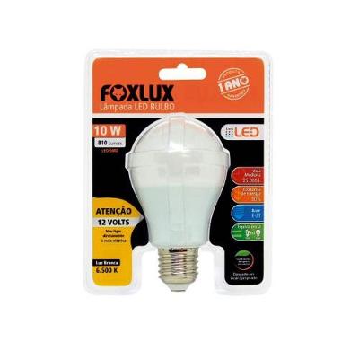 Lâmpada Led A60 10w 12v Foxlux - Luz Branca 6500k - 810lm - Certificada Inmetro