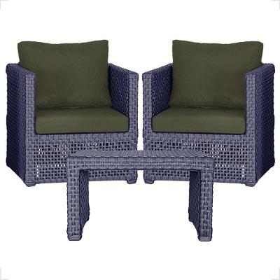 Mesa E 2 Poltronas Madri Corda Náutica Estofado 13 Trama Azul