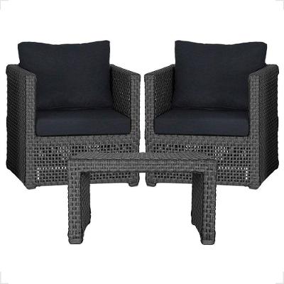 Mesa E 2 Poltronas Madri Corda Náutica Estofado 12 Trama Preto