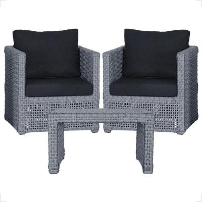 Mesa E 2 Poltronas Madri Corda Náutica Estofado 12 Trama Prata