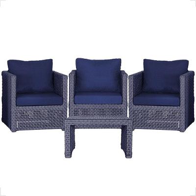 Mesa E 3 Poltronas Madri Corda Náutica Estofado 10 Trama Azul