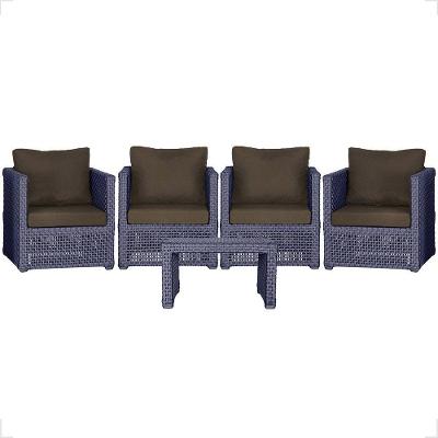 Mesa E 4 Poltronas Madri Corda Náutica Estofado 9 Trama Azul