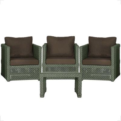 Mesa E 3 Poltronas Madri Corda Náutica Estofado 9 Trama Verde