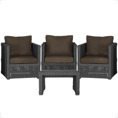 Mesa E 3 Poltronas Madri Corda Náutica Estofado 9 Trama Preto