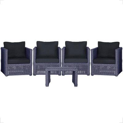 Mesa E 4 Poltronas Madri Corda Náutica Estofado 12 Trama Azul