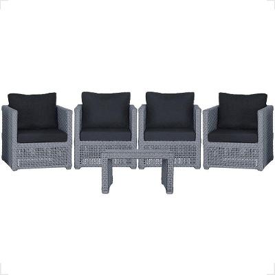 Mesa E 4 Poltronas Madri Corda Náutica Estofado 12 Trama Prata