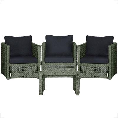 Mesa E 3 Poltronas Madri Corda Náutica Estofado 12 Trama Verde