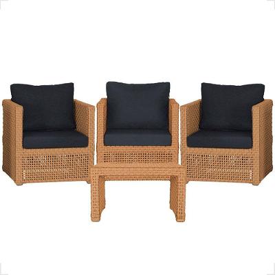 Mesa E 3 Poltronas Madri Corda Náutica Estofado 12 Trama Terra Cota