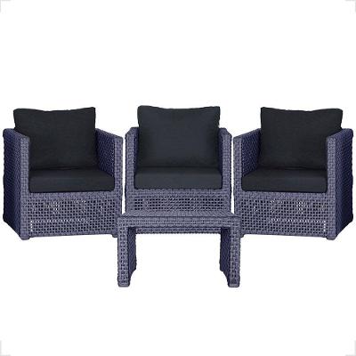 Mesa E 3 Poltronas Madri Corda Náutica Estofado 12 Trama Azul