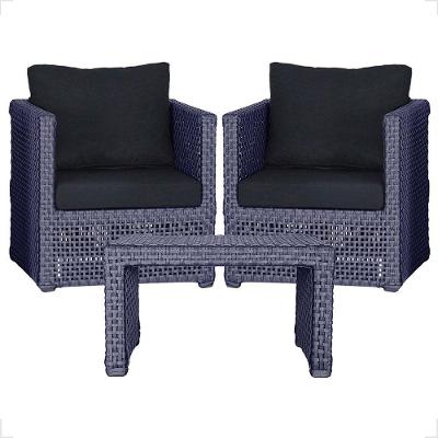 Mesa E 2 Poltronas Madri Corda Náutica Estofado 12 Trama Azul