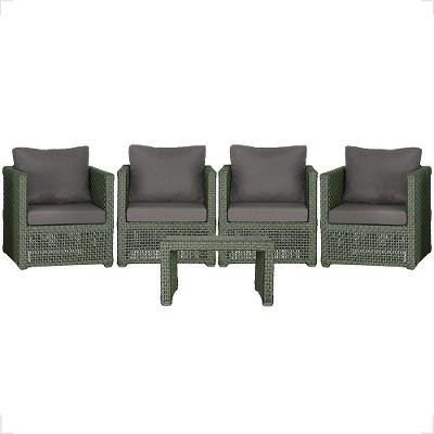 Mesa E 4 Poltronas Madri Corda Náutica Estofado 11 Trama Verde