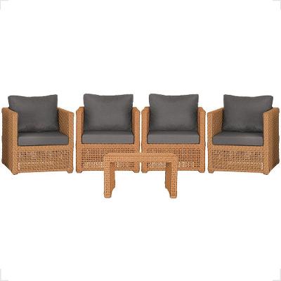 Mesa E 4 Poltronas Madri Corda Náutica Estofado 11 Trama Terra Cota