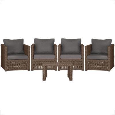 Mesa E 4 Poltronas Madri Corda Náutica Estofado 11 Trama Marrom