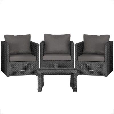 Mesa E 3 Poltronas Madri Corda Náutica Estofado 11 Trama Preto