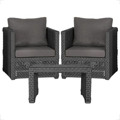 Mesa E 2 Poltronas Madri Corda Náutica Estofado 11 Trama Preto