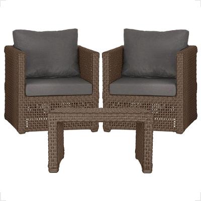 Mesa E 2 Poltronas Madri Corda Náutica Estofado 11 Trama Marrom