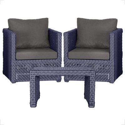 Mesa E 2 Poltronas Madri Corda Náutica Estofado 11 Trama Azul