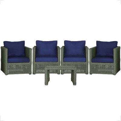 Mesa E 4 Poltronas Madri Corda Náutica Estofado 10 Trama Verde