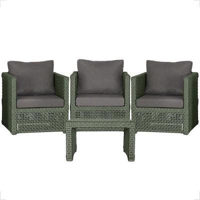 Mesa E 3 Poltronas Madri Corda Náutica Estofado 11 Trama Verde