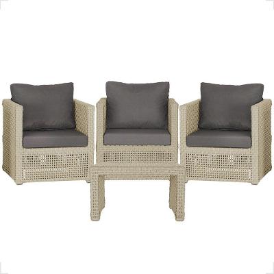 Mesa E 3 Poltronas Madri Corda Náutica Estofado 11 Trama Rami