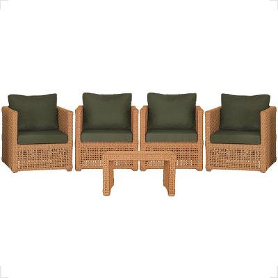 Mesa E 4 Poltronas Madri Corda Náutica Estofado 13 Trama Terra Cota