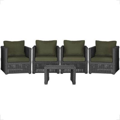 Mesa E 4 Poltronas Madri Corda Náutica Estofado 13 Trama Preto