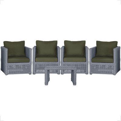 Mesa E 4 Poltronas Madri Corda Náutica Estofado 13 Trama Prata