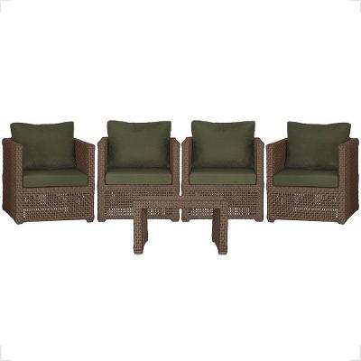 Mesa E 4 Poltronas Madri Corda Náutica Estofado 13 Trama Marrom