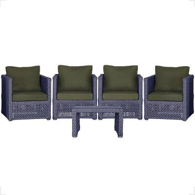 Mesa E 4 Poltronas Madri Corda Náutica Estofado 13 Trama Azul