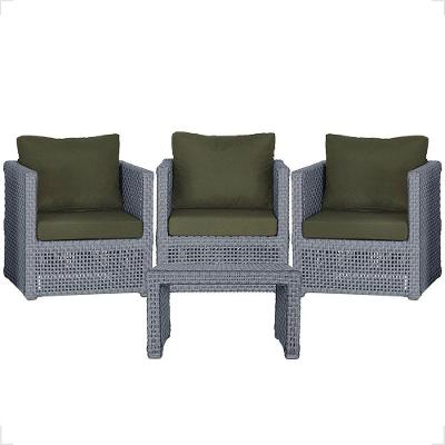 Mesa E 3 Poltronas Madri Corda Náutica Estofado 13 Trama Prata