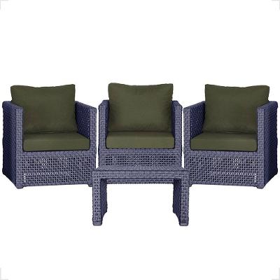 Mesa E 3 Poltronas Madri Corda Náutica Estofado 13 Trama Azul