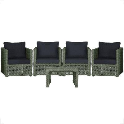 Mesa E 4 Poltronas Madri Corda Náutica Estofado 12 Trama Verde