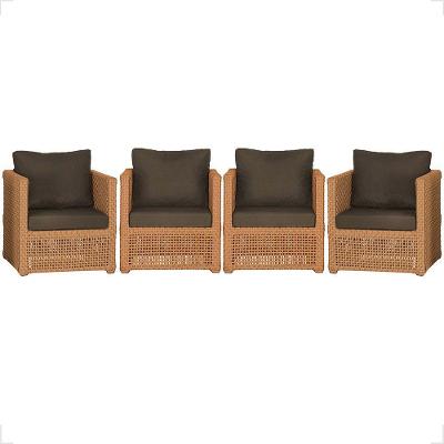 Kit 4 Poltronas Madri Alumínio Corda Náutica Estofado Terracota Trama Original
