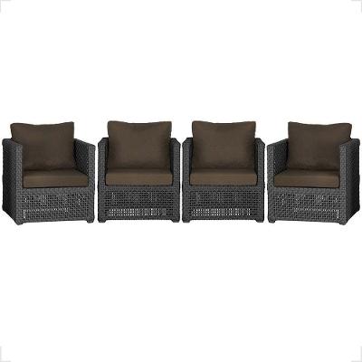 Kit 4 Poltronas Madri Alumínio Corda Náutica Estofado Tecido Impermeável Preto Trama Original