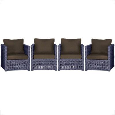 4 Poltronas Madri Alumínio Corda Náutica Estofado 9 Trama Azul