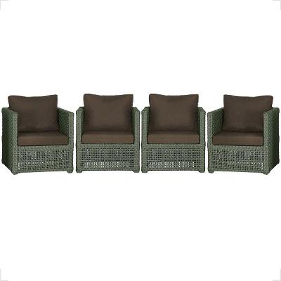 Kit 4 Poltronas Madri Alumínio Corda Náutica Estofado Verde Trama Original