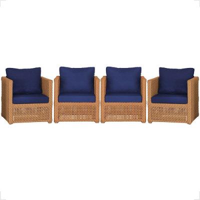 Kit 4 Poltronas Madri Alumínio Corda Náutica Estofado Terracota Trama Original