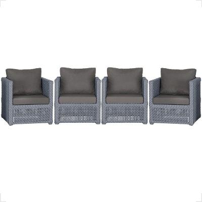 4 Poltronas Madri Alumínio Corda Náutica Estofado 11 Trama Prata