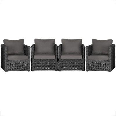 4 Poltronas Madri Alumínio Corda Náutica Estofado 11 Trama Preto