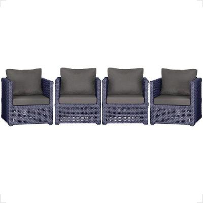 Kit 4 Poltronas Madri Alumínio Corda Náutica Estofado Azul Trama Original