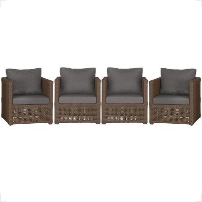 4 Poltronas Madri Alumínio Corda Náutica Estofado 11 Trama Marrom