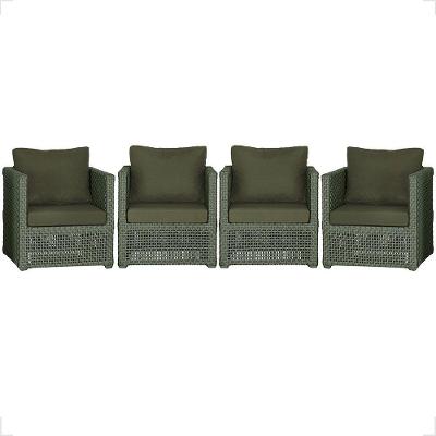 4 Poltronas Madri Alumínio Corda Náutica Estofado 13 Trama Verde